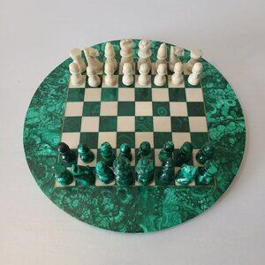 Malachite Chess Board & Pieces Hand Carved Made in Africa 9 Inches
